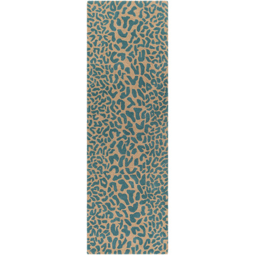 3' x 12' Les Animaux Mink and Cerulean Cheetah Hand Tufted Wool Area Throw Rug Runner - IMAGE 1