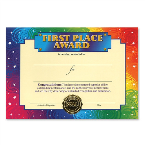 Pack of  6 Rainbow Colored "First Place Award" Certificates 5" x 7" - IMAGE 1