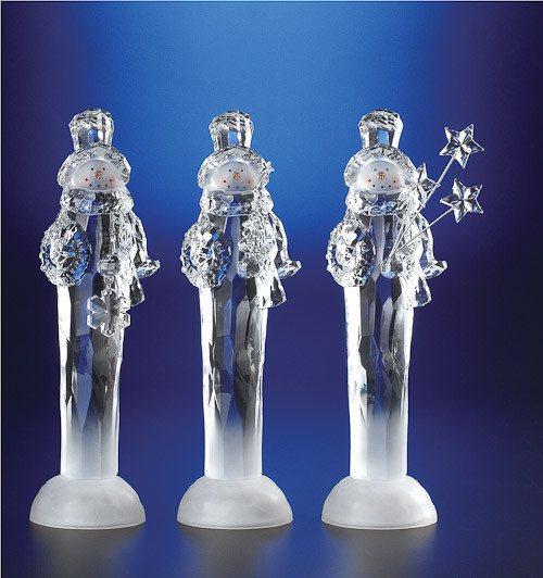 Set of 6 Clear Decorative LED Lighted Icy Christmas Snowmen with Gift Figurines 11.5" - IMAGE 1