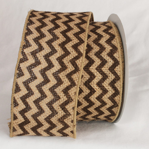 Brown Burlap Chevron Print Wired Craft Ribbon 3" x 40 Yards - IMAGE 1