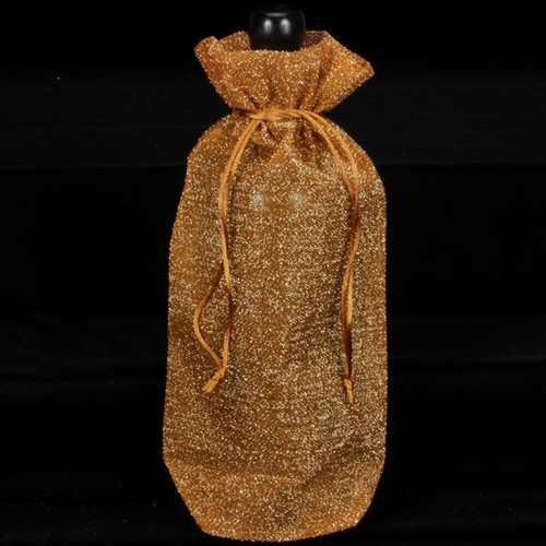 Pack of 6 "Gold Fuzz" Bottle Tie Close Copper Gold Gift Bags 13" - IMAGE 1