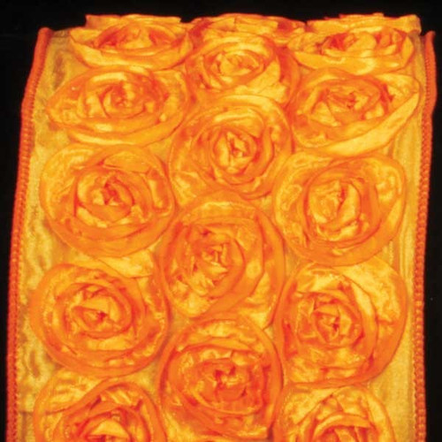 Orange Floral Wired Craft Ribbon 4" x 10 Yards - IMAGE 1