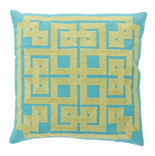 20" Turquoise Blue and Lime Green Square Throw Pillow - IMAGE 1