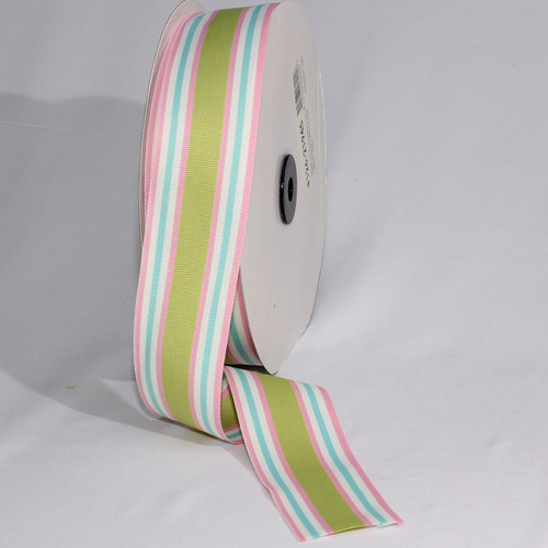 Pink, Green, and Blue Striped Grosgrain Woven Craft Ribbon 1.75" x 55 Yards - IMAGE 1