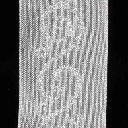 Semi Sheer Metallic Silver Swirl Wired Craft Ribbon 1.5" x 54 Yards - IMAGE 1