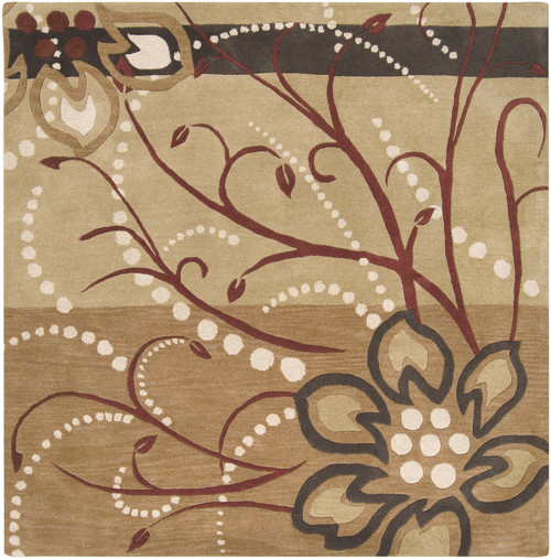 4' Brown and White Cannonball Tree Square Area Throw Rug - IMAGE 1