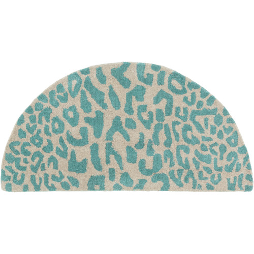 2' x 4' Les Animaux Green and Cerulean Cheetah Hand Tufted Hearth Wool Area Throw Rug - IMAGE 1