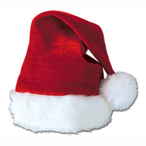 Club Pack of 12 Red Velvet Santa With Plush White Trim Christmas Hat Costume Accessories - IMAGE 1