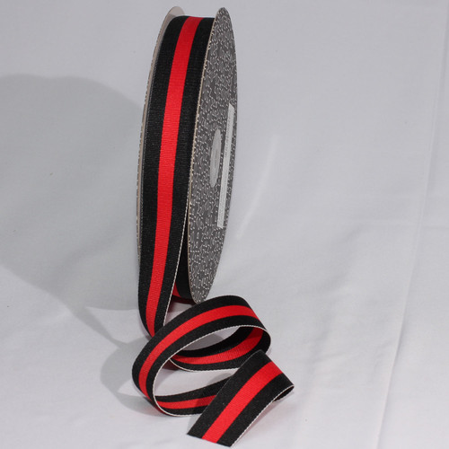 Black and Red Striped Woven Grosgrain Craft Ribbon 1" x 55 Yards - IMAGE 1