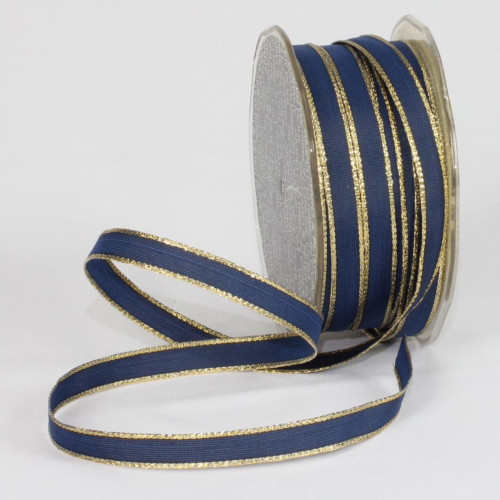 Navy Blue and Gold French Wired Craft Ribbon 0.25" x 108 Yards - IMAGE 1