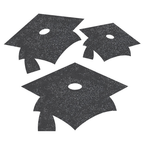 12pc Black Velvet Graduation Cap Mini Glitter Cutouts 8.5" - IMAGE 1
