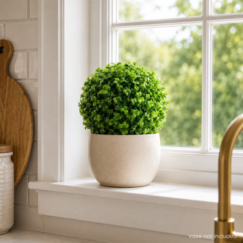 Two-Toned Artificial Boxwood Topiary Garden Ball - 7.75" - IMAGE 1