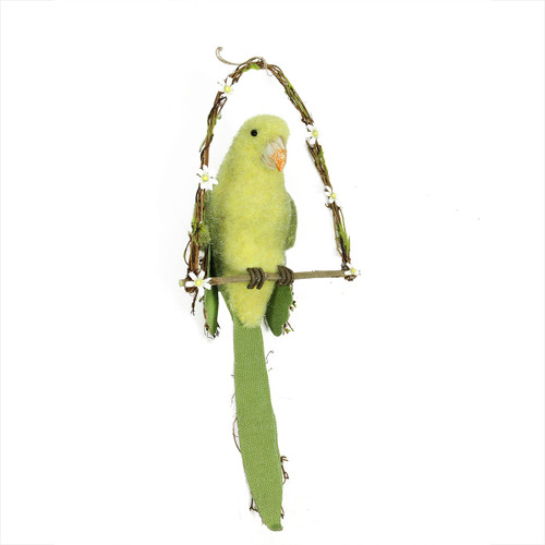 23" Yellow, Green and Brown Parrot on Arch Swing Spring Hanging Decoration - IMAGE 1