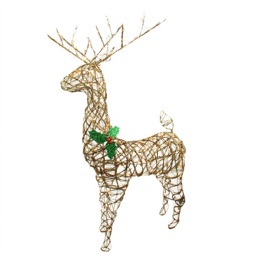 57" Brown and Green Lighted Standing Grapevine Reindeer Christmas Outdoor Decoration - Clear Lights - IMAGE 1