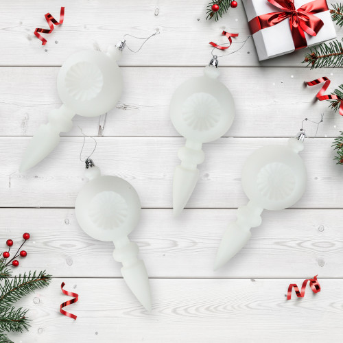4ct White Retro Reflector Shatterproof Matte Christmas Finial Ornaments 7.5" - IMAGE 1