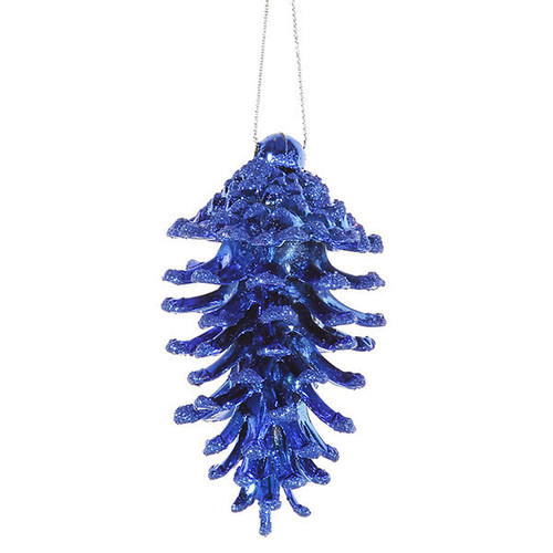 3ct Blue Glittered Natural Pine Cone Christmas Ornaments 3.5" - IMAGE 1