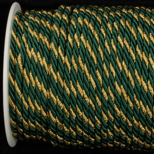 Hunter Green and Gold Braided Cording Wired Craft Ribbon 0.25" x 55 Yards - IMAGE 1