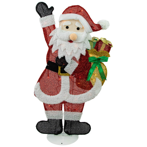32" Red and White Lighted Waving Santa with Gifts Christmas Outdoor Decoration - IMAGE 1