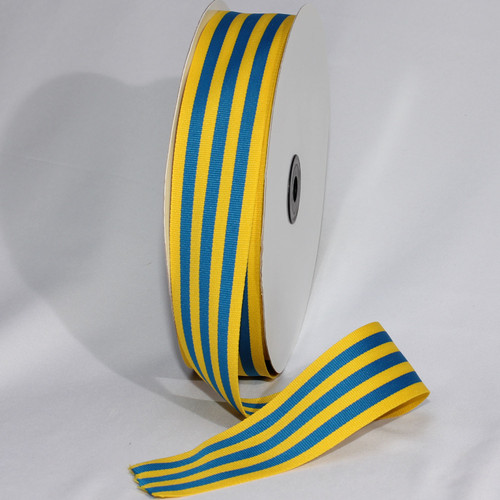 Yellow and Blue Striped Woven Grosgrain Craft Ribbon 1.5" x 55 Yards - IMAGE 1