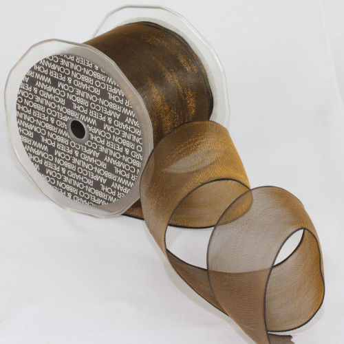 Sheer Amber Brown Wired Craft Ribbon 2.375" x 27 Yards - IMAGE 1