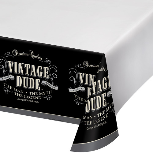 Disposable Rectangular Vintage Dude Party Table Covers - 108" -  White and Black - Pack of 6 - IMAGE 1