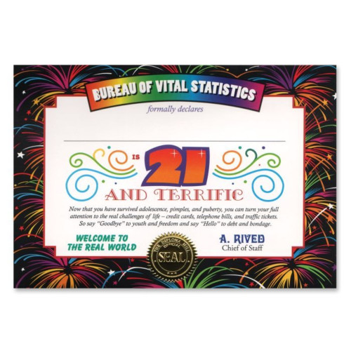 21 and Terrific Certificate - 5" x 7" - Set of 6 - IMAGE 1