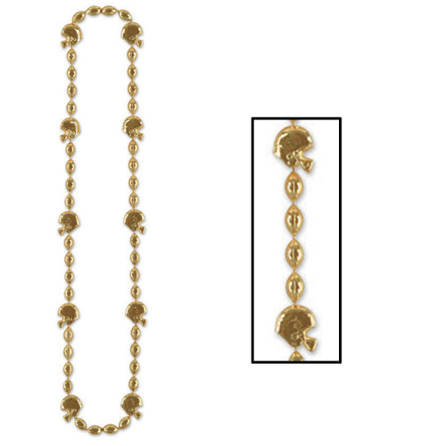 Club Pack of 12 Gold Football Helmet Beaded Party Necklaces 36" - IMAGE 1