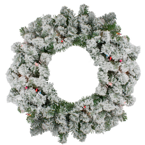 Pre-Lit Heavily Flocked Pine Artificial Christmas Wreath - 24-Inch, Multi-Color Lights - IMAGE 1