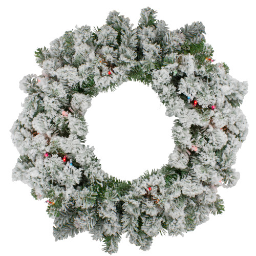 Pre-Lit Heavily Flocked Pine Artificial Christmas Wreath - 24" - Multicolor Lights - IMAGE 1