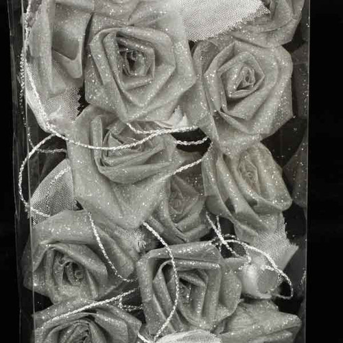 Burgundy Shimmering Silver Rose Flower Wired Craft Garland 54' - IMAGE 1