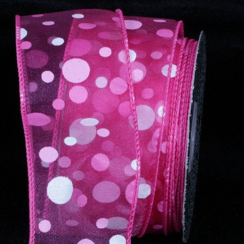 Pink and White Tuffts Polka Dot Wired Craft Ribbon 2" x 40 Yards - IMAGE 1