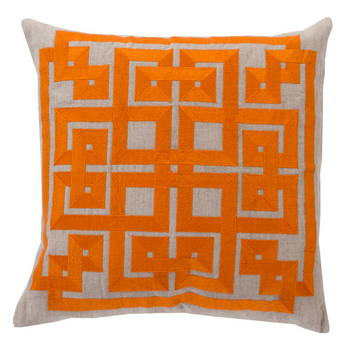 18" Burnt Orange and Beige Contemporary Square Throw Pillow - Down Filler - IMAGE 1