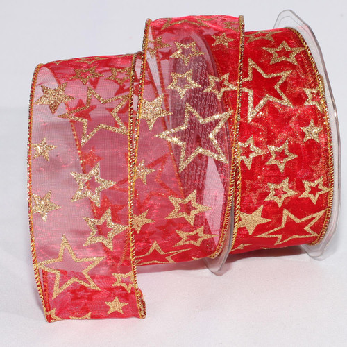 Sheer Red Shimmering Super Star Wired Craft Ribbon 1.5" x 40 Yards - IMAGE 1