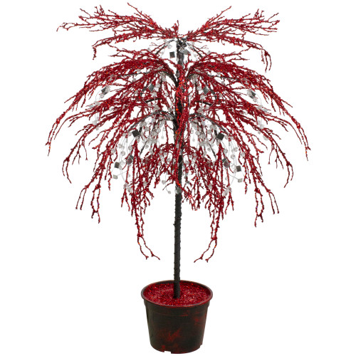 3.75' Red Crystallized Glitter Potted Artificial Christmas Tree - Unlit - IMAGE 1