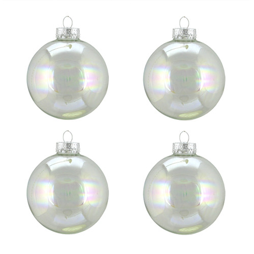 4ct Clear Iridescent Shiny Glass Ball Christmas Ornaments 3" (75mm) - IMAGE 1