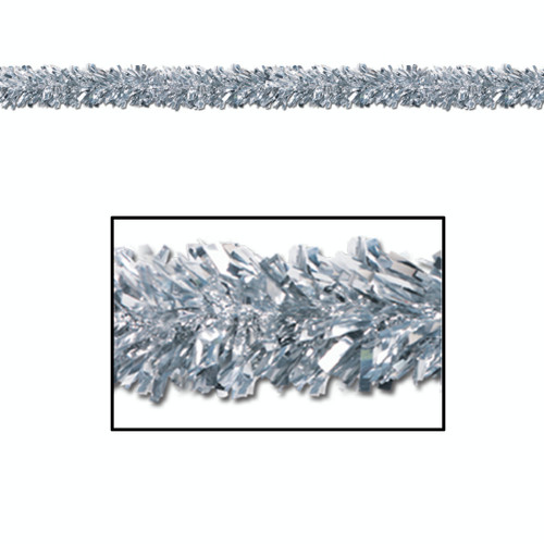 Pack of 12 Shiny Metallic Silver Foil Tinsel 6-Ply Christmas Garlands 15' - Unlit - IMAGE 1