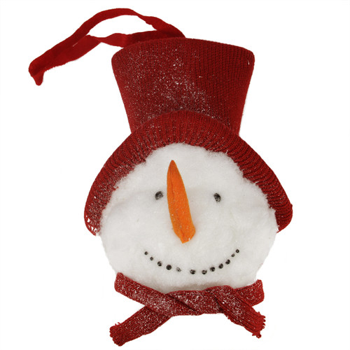 15" Glittered Snowman Head Soft Plush Hanging Christmas Decoration - IMAGE 1