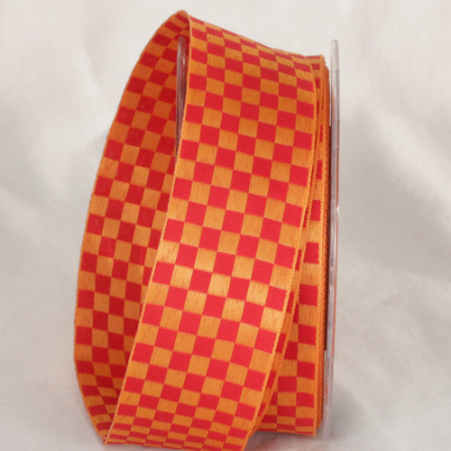 Orange and Red Checkered Wired Craft Ribbon 1.5" x 54 Yards - IMAGE 1