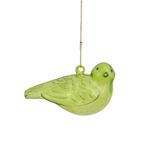 4" Green and Gold Glitter Glass Bird Christmas Ornament - IMAGE 1