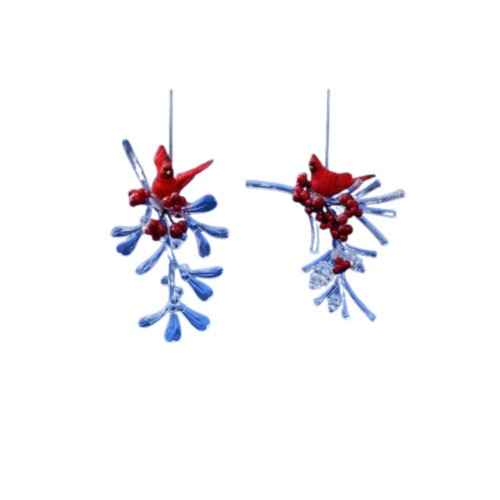 Icy Crystal Cardinal Berry Branches Christmas Ornaments - 4" - Pack of 4 - IMAGE 1
