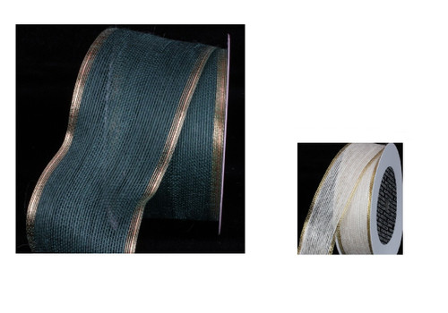 Bleached White and Gold Edge Wired Craft Ribbon 3" x 20 Yards - IMAGE 1