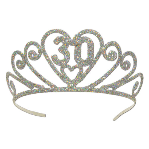 Pack of 6 Glittered Silver "30" Costume Tiara - Adult One Size - IMAGE 1