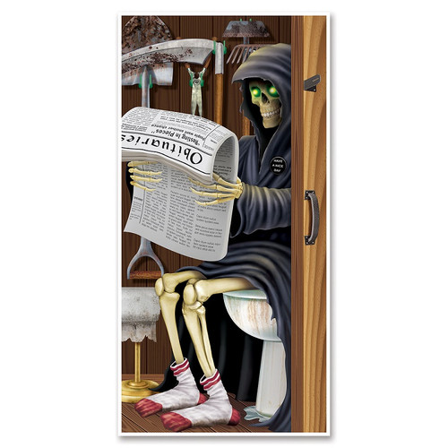 Club Pack of 12 Brown and Black Grim Reaper Halloween Restroom Door Covers 5' - IMAGE 1