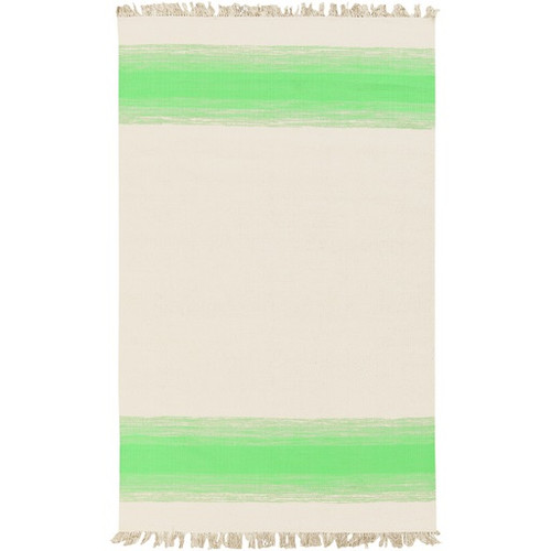 5' x 8' Striped Green and Pale Gray Hand Woven Rectangular Area Throw Rug - IMAGE 1