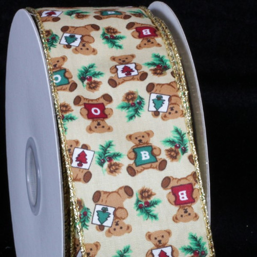 Ivory & Brown Bear Wired Craft Ribbon 2