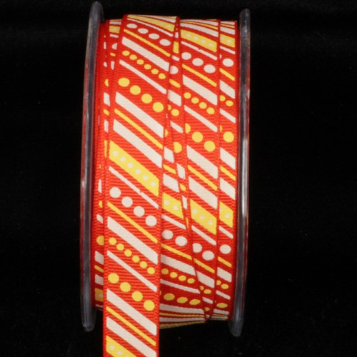 Orange and White Striped Polka Dot Wired Craft Ribbon 0.5" x 54 Yards - IMAGE 1