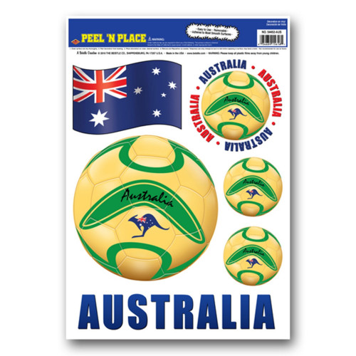 Club Pack of 72 Green and Yellow "Australia" Peel 'N Place Soccer Balls and Flag Decals 17" - IMAGE 1