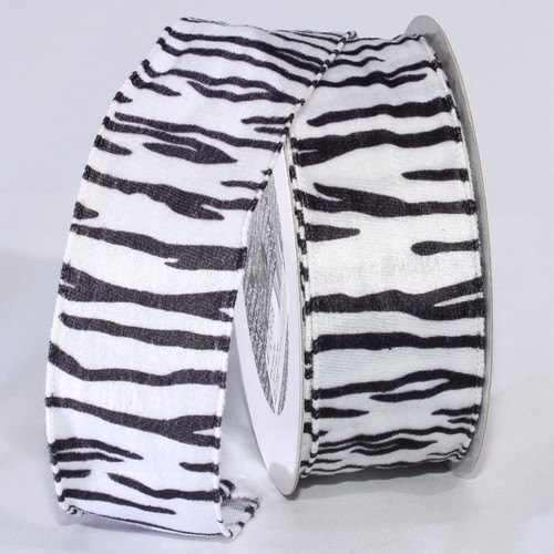 Black and White Zebra Print Wired Craft Ribbon 2" x 22 Yards - IMAGE 1