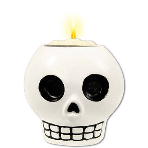Pack of 6 White and Black Day of The Dead Decorate-Your-Own-Skull Tea Light Candle Holder 6 oz. - IMAGE 1