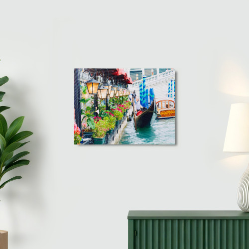 LED Lighted Flickering Venice Gondola Ride Canvas Wall Art - 15.75" x 11.75" - IMAGE 1